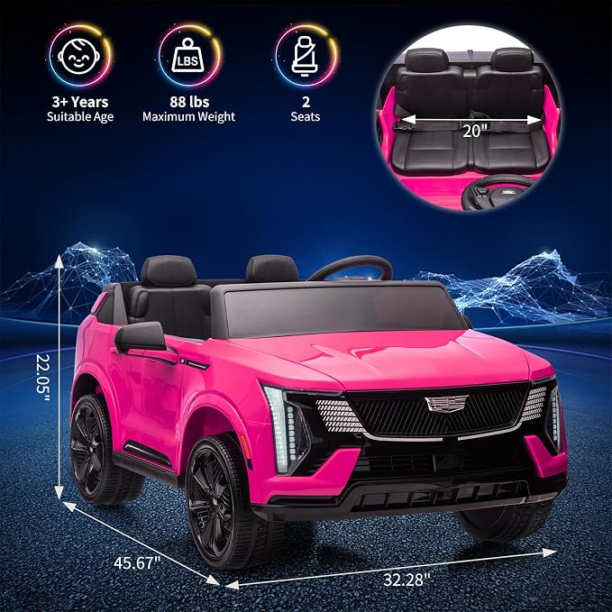 GarveeLife 24V 2 Seater Kids Ride On Car Licensed Cadillac Electric Car Toy for Toddlers Battery Powered Ride On Truck with 2.4G Remote Control, Spring Suspension, Music, LED Lights, Pink