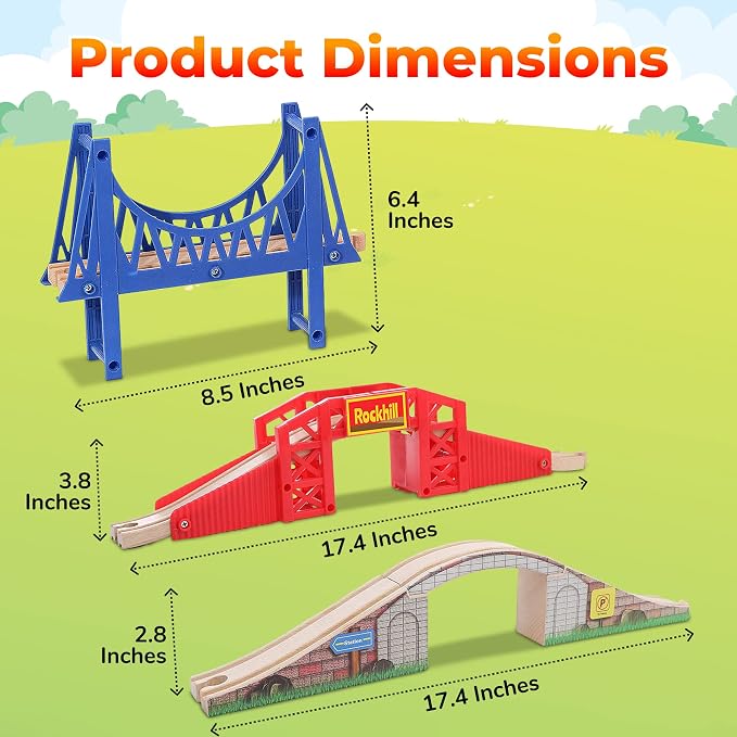 On Track USA Bridge Accessory Train Set: Suspension, Overpass and Arch Bridge Set Compatible with All Major Toy Trains Railway Expansion Accessories, Toy Train Track Accessory