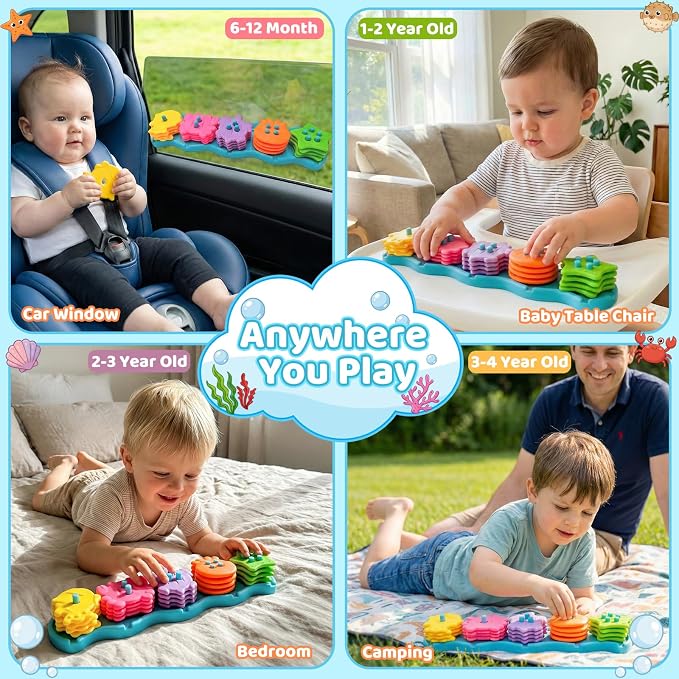 Bath Toys for Kids Ages 1-3 Mold Free Bath Toys Toddlers 2-4 Silicone 21 PCS Ocean Shape Sorters for Toddlers 1-3 Stacking Bathtub Suction Water Play Toys for Toddlers 3-5 Girl Boy Early Learning