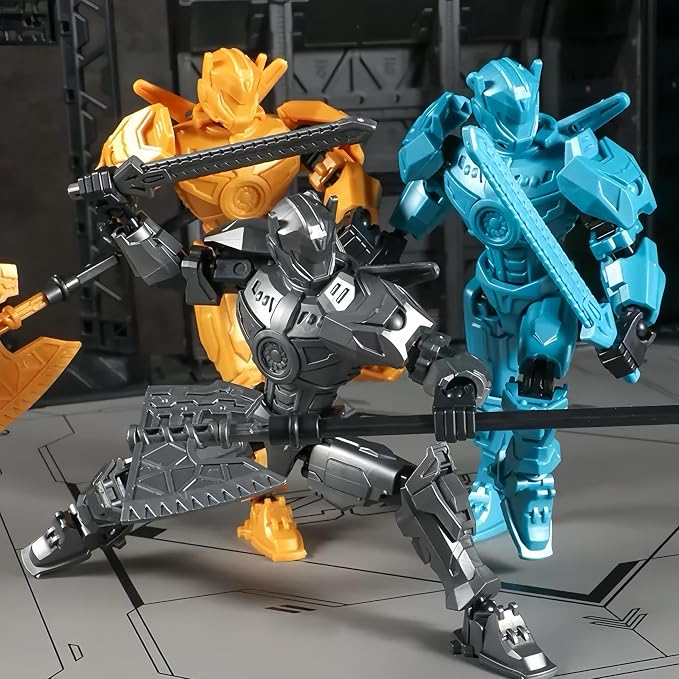 2 Pack T13 Action Figure Set, Already Assembled Titan 13 Robot, 5.5 Inch Posable Dummy 13 for Boys, Multi-Jointed Collectible Desktop Decor for Game Anime Fans（Black+Sliver）