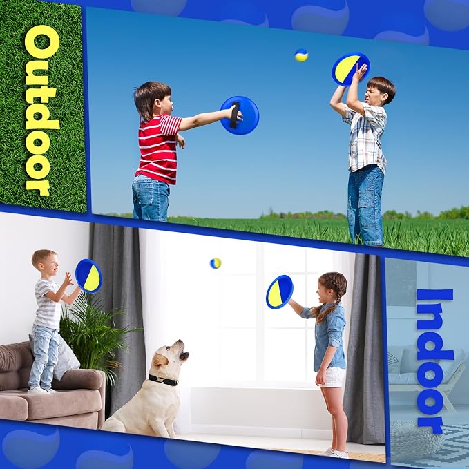 Charniol Kids Toys Toss and Catch Game Set Beach Outdoor Ball Sports Games Toss and Catch Ball Nylon Toys for Adults Kids(Yellow Blue,24 Paddles 12 Balls)