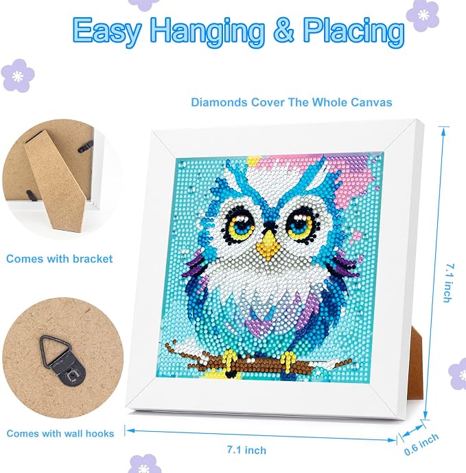 Nardoll Diamond Art Kits for Kids - Arts and Crafts for Kids Ages 4-8-12 - Dimond Art Painting with Wooden Frame - GEM Art for Girls Gifts Boys Adults Beginners Home Wall Decor(7x7inch)