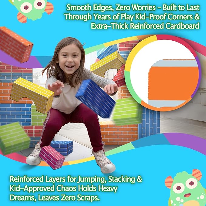 48-Pack Cardboard Building Blocks for Kids: 26/36/48 Jumbo Gifts Heavy Duty Develop Creative Thinking Spatial Reasoning Easy to Assemble