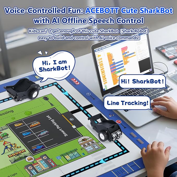 STEM Toys SharkBot Smart Car Kit Voice-Controlled ESP32 Coding Robot Robotics Kit for Kids Ages 8-12, Supports Arduino, ACECode, Programming for Classroom Home Education Birthday Gift for Boys Girls