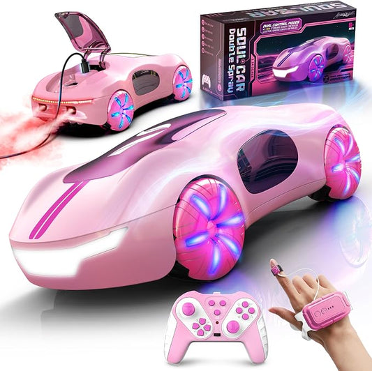 AEROQUEST Pink Hand Controlled RC Cars for Girls | Remote Control Stunt Drift USB-C Charging Light Spray Sound Gesture Sensing Spotrs Birthday Holiday Gifts 2.4GHz 4WD