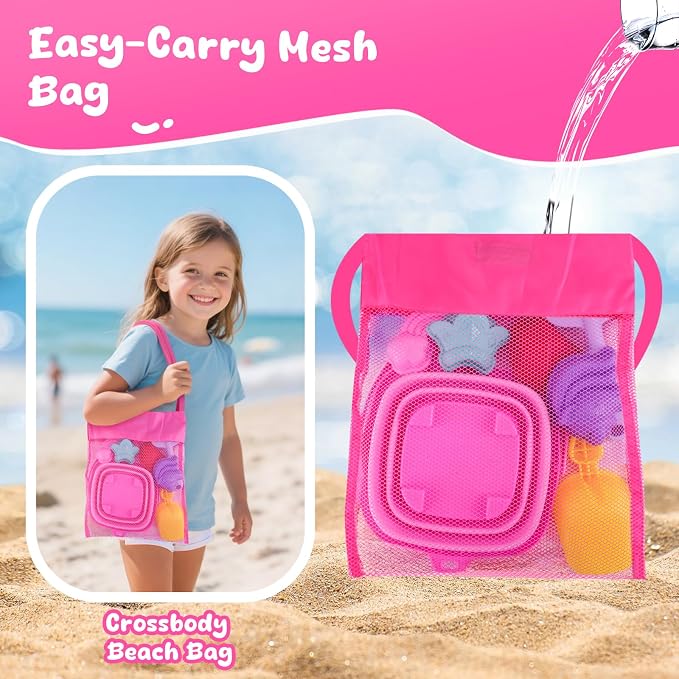 AuntyFey Collapsible Beach Toys for Kids Ages 4-8, Sand Toys for Toddlers Ages 3-4-8, Beach Toy Set with Collapsible Beach Buckets, Sandbox Toy for Kids