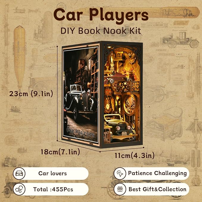 TOYQI Book Nook Kit, Book Nook Kits for Adults | DIY Miniature Dollhouse Kit 3D Wooden Puzzle Booknook Bookend with LED Light