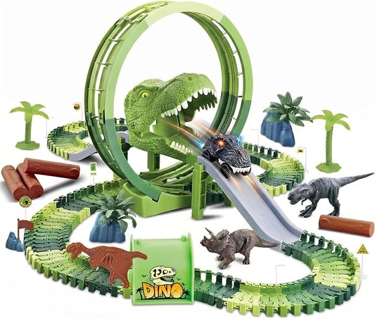 Dinosaur Race Track Toys for Boys 3-5, T-Rex Dinosaur Car Track Set with Giant Loop, Flexible Adventure Race Track Playset for Boys Age 4-7 Birthday Gifts