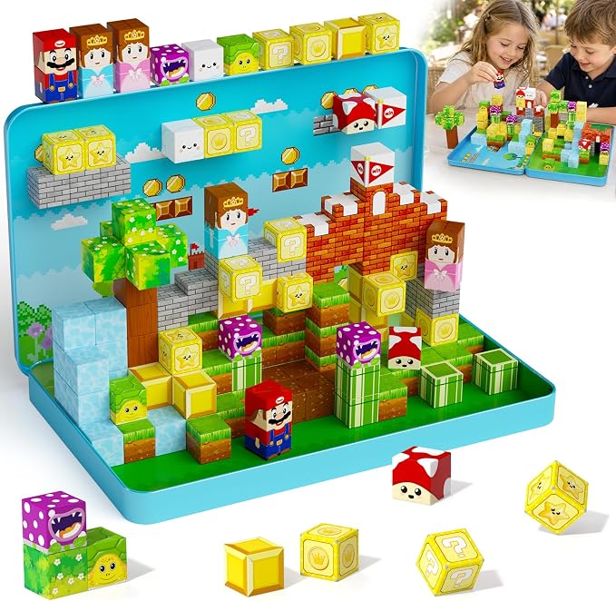 Magnetic Blocks for Kids Travel: 100PCS Portable Tin & Tiles - Adventure Figures 40-50dB Quiet 60-Min Play - Compact Car Plane Activities Ages 3-8