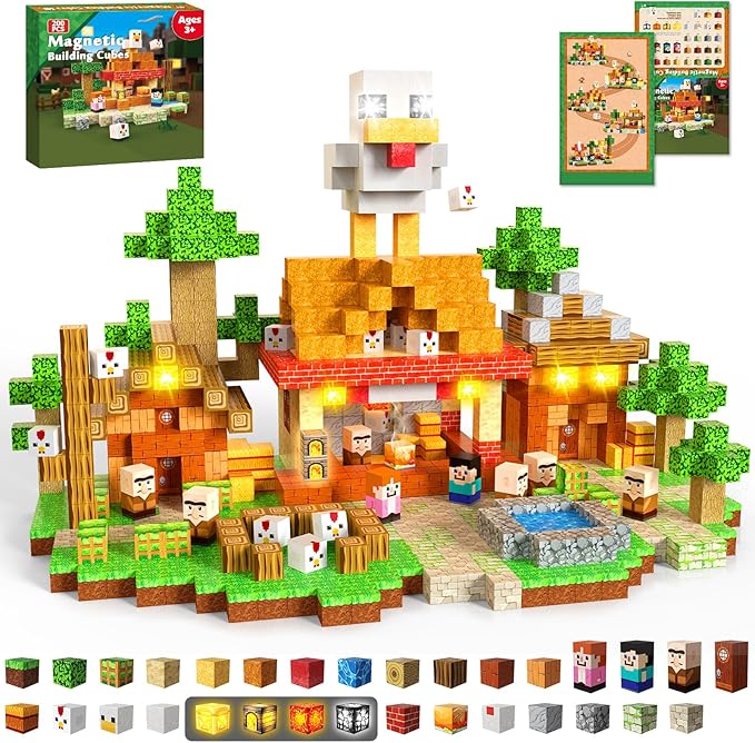 ToyUnited 200PCS Magnetic Blocks with Light-Up Blocks, Magnet Building Blocks, Stacking Magent Cubes, STEM Montessori Educational Sensory Toys for Boys & Girls Ages 3-12 Birthday Gifts