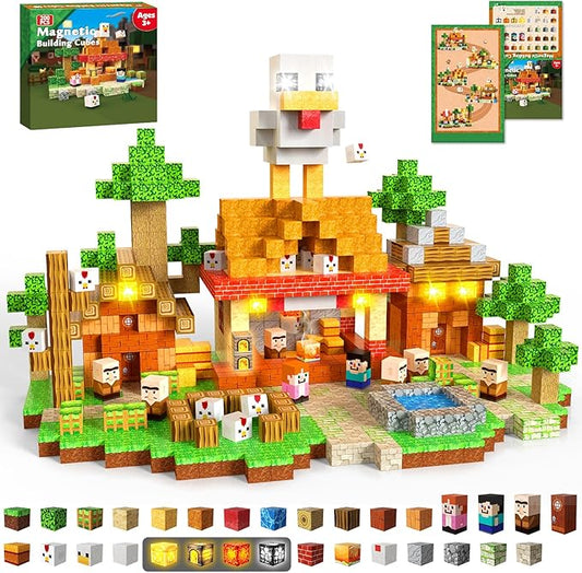 ToyUnited 200PCS Magnetic Blocks with Light-Up Blocks, Magnet Building Blocks, Stacking Magent Cubes, STEM Montessori Educational Sensory Toys for Boys & Girls Ages 3-12 Birthday Gifts