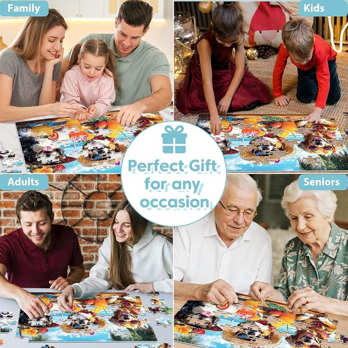 100 Piece Puzzles for Kids Ages 6-8, Dogs Summer Sips Jigsaw Puzzle, Educational Puzzle for Kids & Adults, 100 Piece Puzzles for Adults Large Piece for Seniors 15x11 in