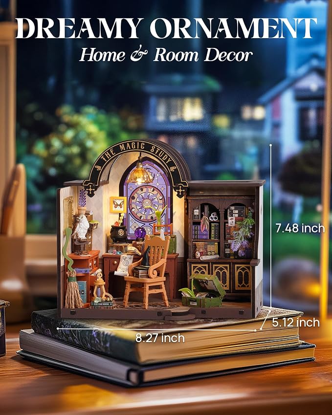 Robotime DIY Miniature House Kit, 1:18 Magic Study Diorama Dollhouse with LED Lights, 3D Wooden Puzzle for Adults, Craft Hobby Gift for Women Men Teens