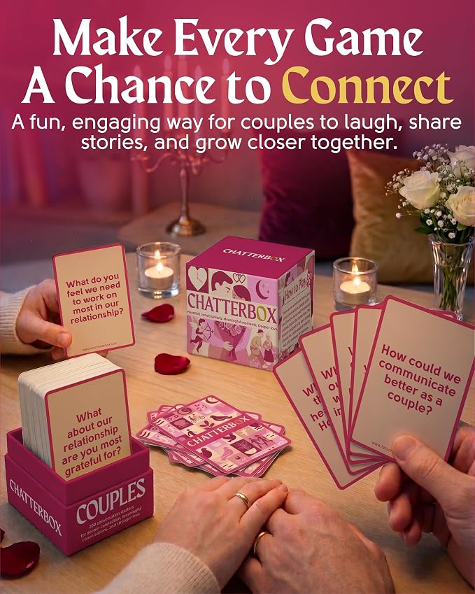Chatterbox Conversation Cards for Couples, 200 Questions, Perfect for Romantic Date Night, Road Trip, and Anniversary, Fun Gift Idea and Connect with Your Partner on a Deeper Level, 2+ Players