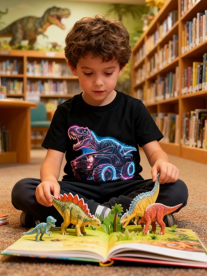 Lovekider Cotton Shirt for 3-6T Boys Truck Dinosaur Toddler Kids T-Shirt Short Sleeve Excavator Construction T-Rex Tee Shirts