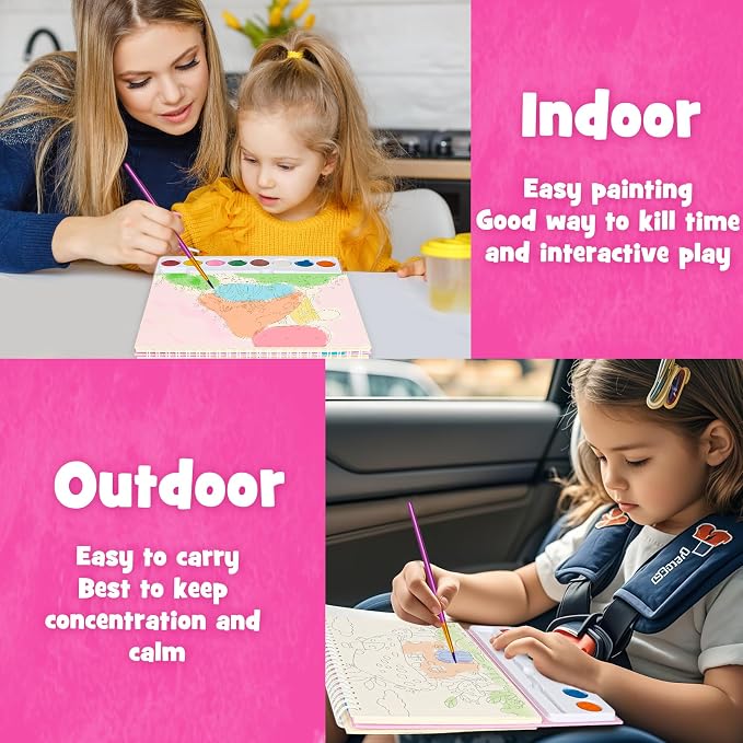 JCREN Paint with Water Books for Kids, Watercolor Coloring Book Mess Free Watercolor Painting Set, Arts and Crafts Water Color Paint Kit Birthday Gifts for Kids Toddlers 3-5 Boys Girls(House)