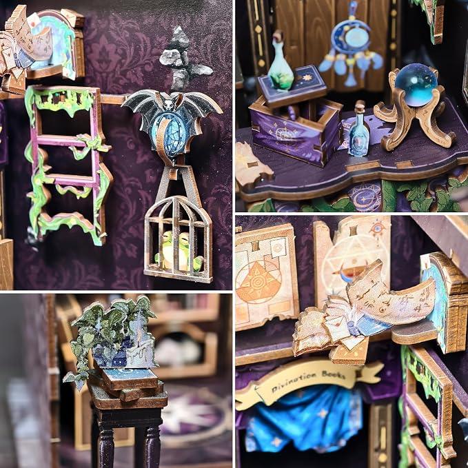 Fsolis Book Nook Kit, DIY Miniature House Kit for Adults & Beginners Booknook Bookstore Bookshelf 3D Wooden Puzzle Bookshelf Decor Gifts for Women Teenagers (The Astrology Bookshop)