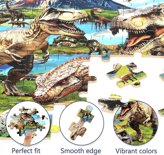 MZZOTOY Dinosaur World Puzzles for Kids Ages 4-8, 100 Pieces Jigsaw Puzzles for Kids Ages 3-5 Puzzle for Girls and Boys Learning Educational Puzzles Toys in a Metal Box