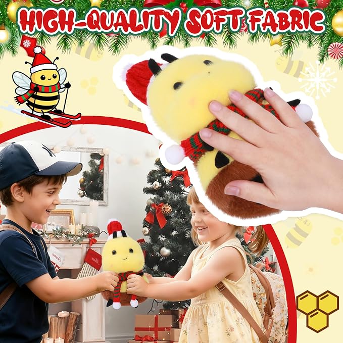 Christmas Bee Plush Toy - Chubby Cute Santa Bee with Knitted Hat & Scarf, Festive Stuffed Animal for Kids & Adults, Perfect Decor (8 inch)