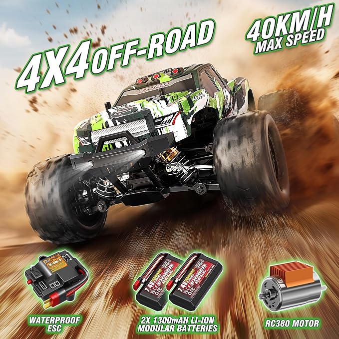 X-TMAGA 1:18 All Terrain RC Car for Adults & Boys (HS18-05), 4WD Off-Road RC Truck High Speed Fast 40+ KPH, 4X4 Waterproof Remote Control Car with 2 Rechargeable Batteries