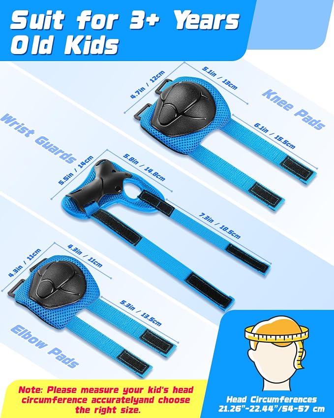Kids Bike Helmet Set, Adjustable Helmet for Ages 2-3-5-8-14 Year Boys Girls, Toddler Pad Set with Knee and Elbow Pads for Bike, Roller, Skating, Scooter, Longboard and More Sports, 6 Color