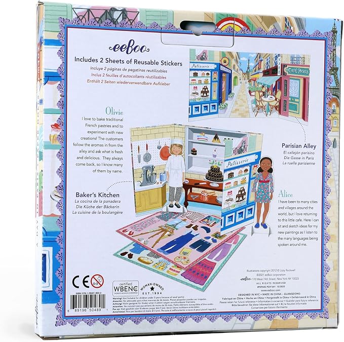 eeBoo Baker and Painter Paper Dolls Set - Reusable Dress-Up Play with Stand-Up Scene, Travel-Friendly Screen-Free Fun for Kids Ages 5 and up