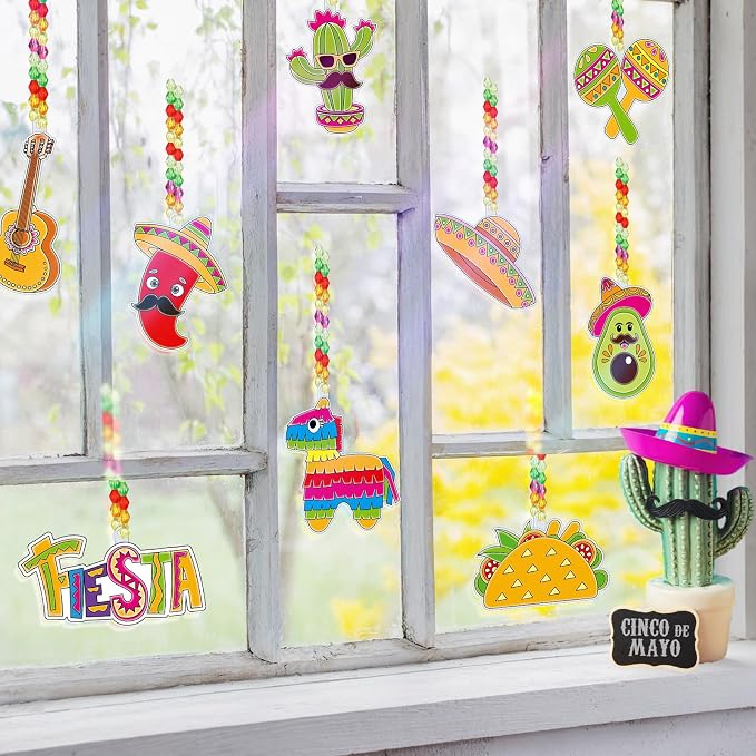 Pasimy 36 Sets Cinco De Mayo Suncatchers Craft Kits Mexican Fiesta DIY Paint Window Hanging Ornaments Decorations Taco Piñata Maracas Classroom Activities Arts Birthday Gifts Mexican Party Favors