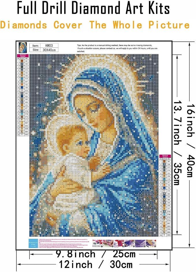 CHWGLFGG 5D Diamond Art Kits for Adults Beginners, Virgin Mary Diamond Painting Kits, DIY Full Round Drill Paint by Diamonds Dot Gem Art for Adults, Home Wall Decor 12x 16 Inch