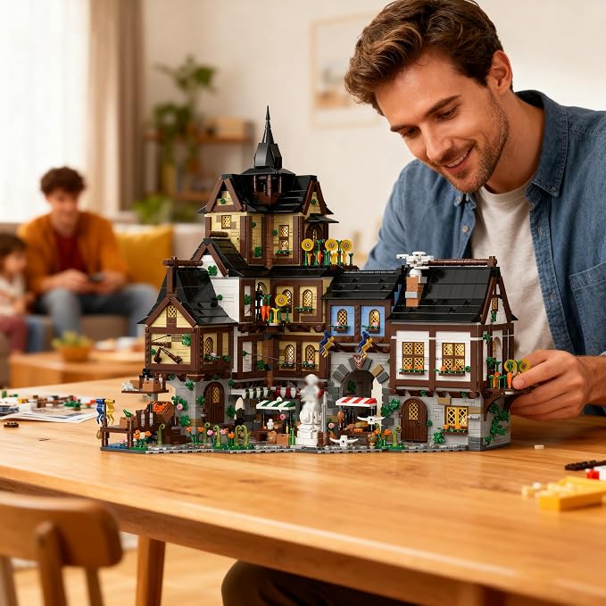 Medieval Town Center Building Set for Adult, Architecture Viking Village Town Center Building Block, House Collection Toy, Creative Present for Adults and Teen(3867PCS)
