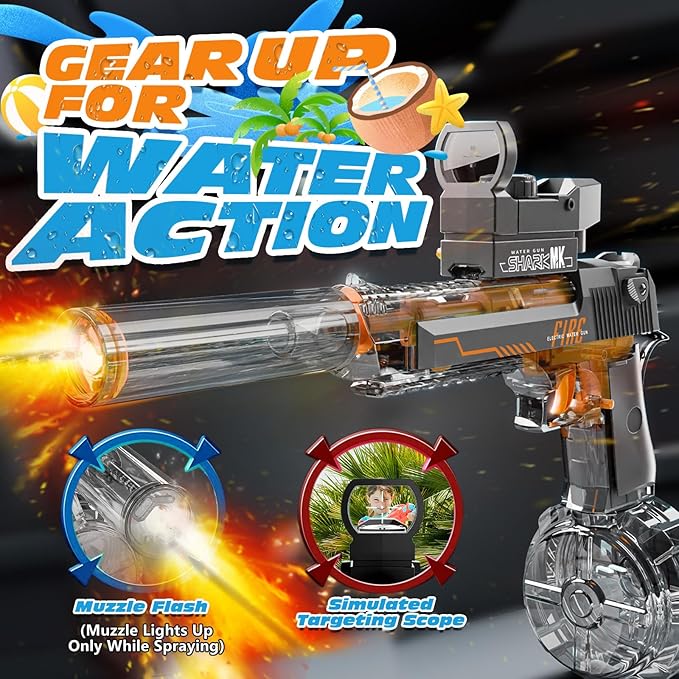 Electric Water Gun for Adults and Kids, Automatic Squirt Gun, Battery Powered Water Pistol with Light-Up Muzzle, 26-32 FT Long Range, Summer Outdoor Beach Pool Party Toy Gift