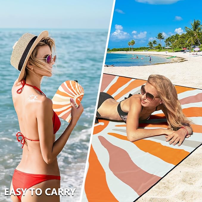 WIWIGO Beach Blanket Waterproof Sandproof Beach Mat 79" X 83"/10'x9'for 2-8 Adults Quick Drying Outdoor Picnic Mat Beach Accessories for Travel, Camping, Hiking