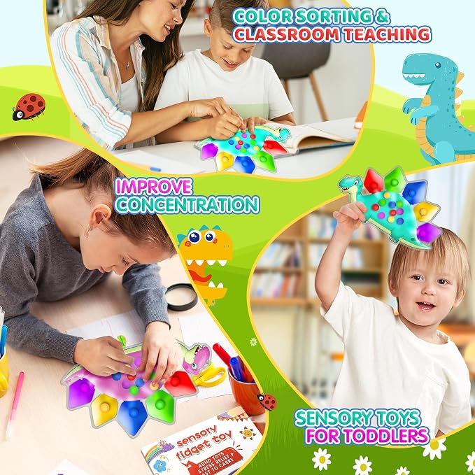 Pink Dinosaur Color Sorting Sensory Toy for Toddler Girls, Montessori Toys Fine Motor Skill Calm Down Fidget for Classroom Activities Aged 2 3 4 Year Old Kid Valentine Easter Basket Stuffers Gifts
