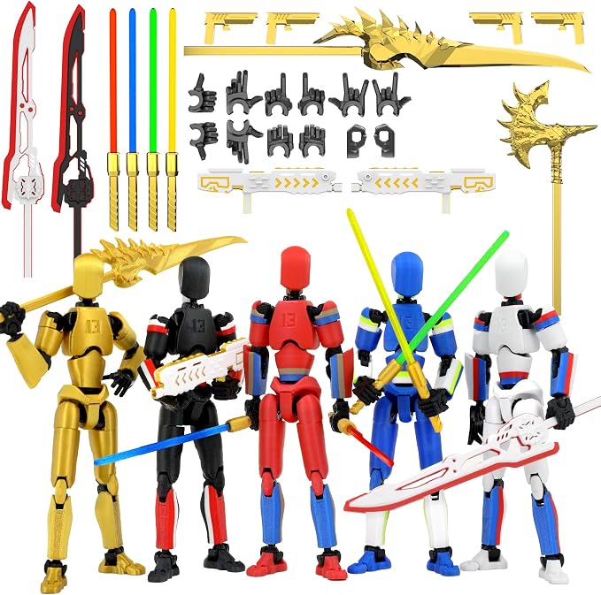 5-Pack Titan 13 Action Figure, 3D Printed Multi-Colored T Dummy 13 | Already Assembled T Lucky13 Action Figure Set with Laser Saber Dummy 13 Robo Nova 13, Figura de acción 13