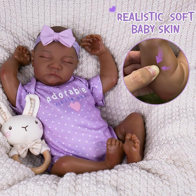 Aori Reborn Baby Dolls Black - Realistic Baby Doll Girl Black 18-inch, Real Life Soft Vinyl American Doll, Nice Gift for Kids, New-Parents, Grand-Parents, Doll Collectors