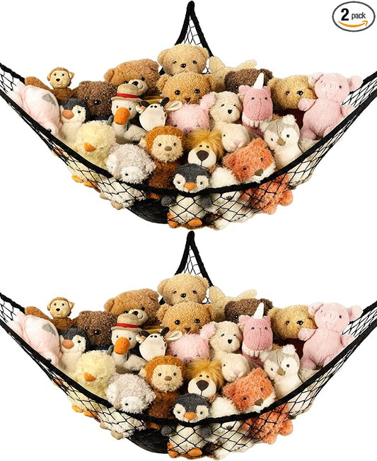 Stuffed Animal Storage Hammock Net Corner - Large Toy Hammock Net for Stuffed Animals Room Decor - Cute Stuff Animal Organizer Holder for Plush Plushie - Kids Baby Nursery Wall Bedroom Home Decor