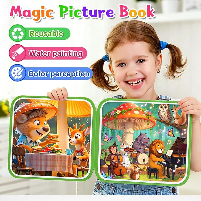 Bresdim Water Painting Books for Toddlers – 4Pack Magic Water Reveal Coloring Books with Water Pens (Princess, Space, Animal,Ocean) No-Mess Coloring & Reusable Fun Travel Activity for Kids Ages 1-3–6