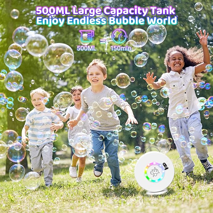Bubble Machine for Kids Toddlers, 90° 360° Rotatable Automatic Bubble Maker with RGB Light, 4000+ Bubbles/Min Bubble Blower for 3 4 5 6 7 8 Year Old, Easter Christmas Birthday Outdoor Wedding Gifts