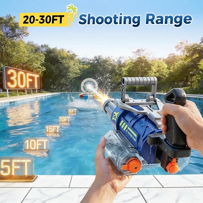Electric Water Gun for Adults & Kids, Voice Control Automatic Water Guns, 26-30 FT Long Range Gatling Watergun with LED Lights, Squirt Water Guns Summer Outdoor Pool Toys for Boys Girls Ages 8-12+