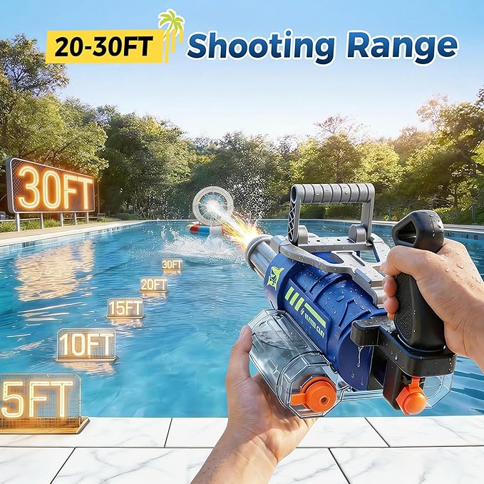 Electric Water Gun for Adults & Kids,3000 ML Capacity Voice Control Automatic Water Guns, 26-30 FT Long Range Gatling Watergun with LED Lights, Squirt Water Guns Summer Pool Toys for Boys Girls