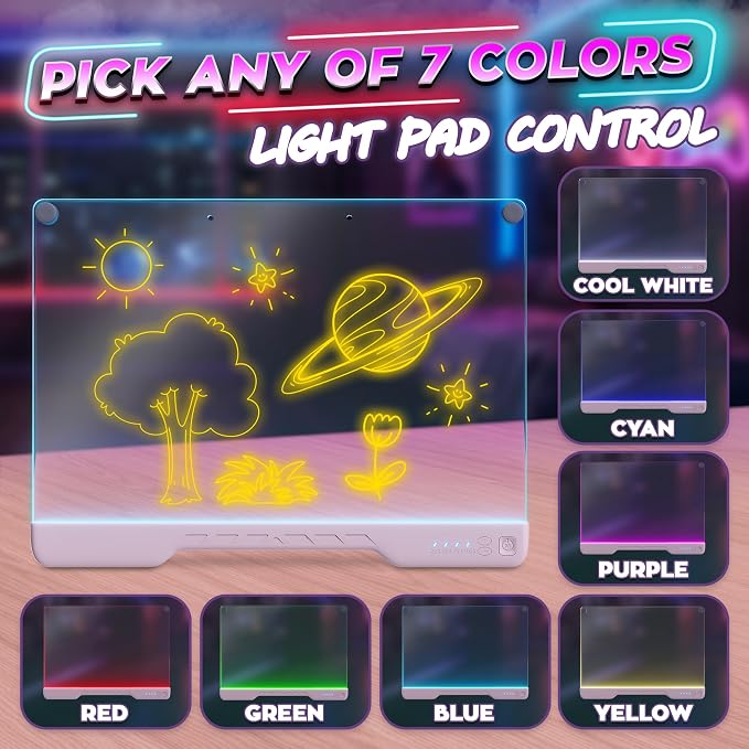 Upgraded 16” LED Drawing Board – Rechargeable, 7 Colors, 10 Light Modes, Adjustable Brightness – Acrylic Light Board for Tracing with Stand, Markers and Full Kit – Birthday Gift Set (Pink)