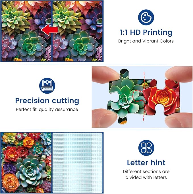 1000 Piece Puzzle for Adults - Colourful Flowers & Succulent Plants Puzzle for Adults Children - Recycled Paper Jigsaw Puzzle 1000 Pieces - Fun and Challenging Family Game Great Gift Idea, 28 * 20 in