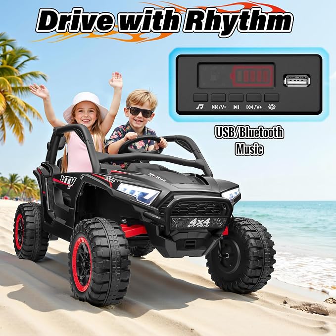24V Ride on Car, 2 Seater XL 4X4 Off-Road UTV w/RMP2000W Powerful Motors, Remote Control, Bluetooth Music, LED Lights, 24 Volt Ride on Toys for Big Kids, Black