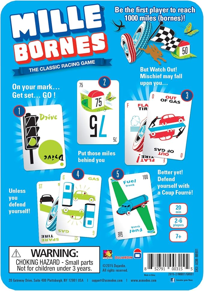 Asmodee Mille Bornes Classic Racing Card Game - Fast-Paced Family Strategy Game for Ages 7+, 2-6 Players, 20 Minute Playtime