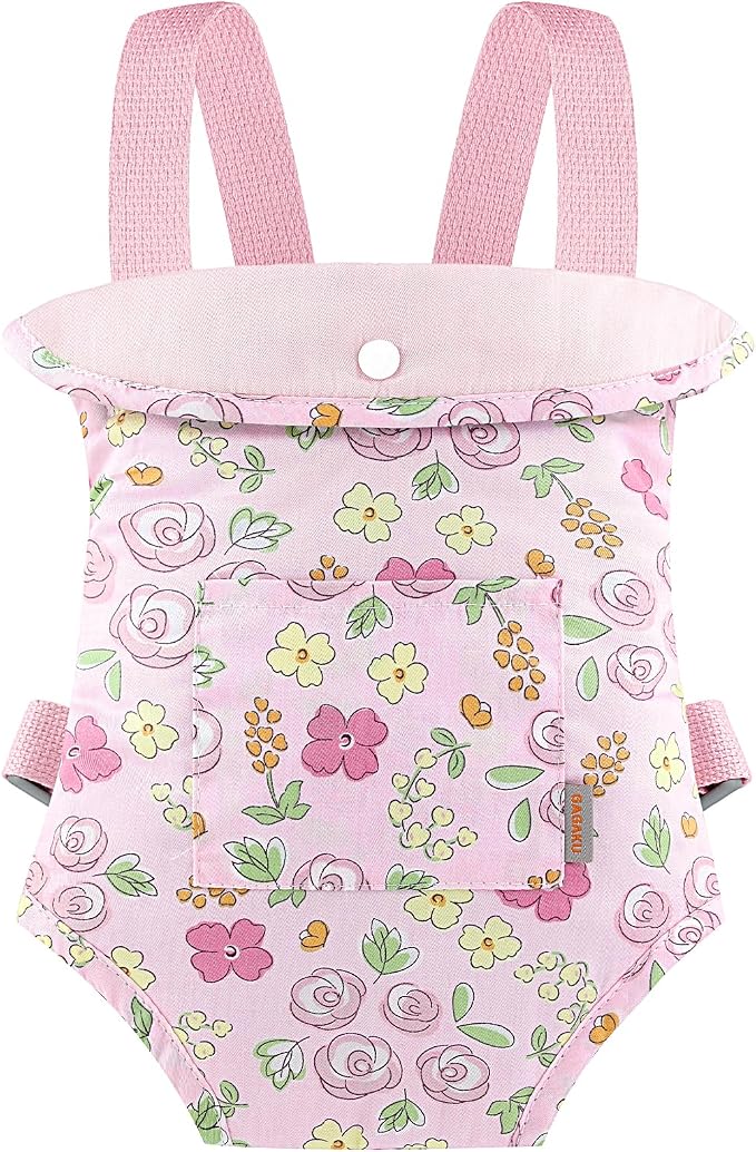 GAGAKU Baby Doll Carrier for Little Girls, Reborn Doll Accessories for Toddlers 3+ Years Old, Kids Toy Baby Dolls Sling Carrier - Pink - Moonflower