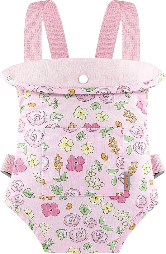 GAGAKU Baby Doll Carrier for Little Girls, Reborn Doll Accessories for Toddlers 3+ Years Old, Kids Toy Baby Dolls Sling Carrier - Pink - Moonflower