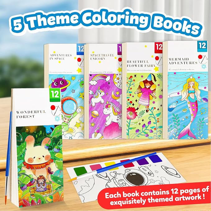 Water Coloring Book,Paint with Water Books for Kids Ages 3-5,Watercolor Painting Book for Toddlers 4-6,Creative Arts and Crafts & Airplane Travel Essentials for Boys Girls(5 PCS)