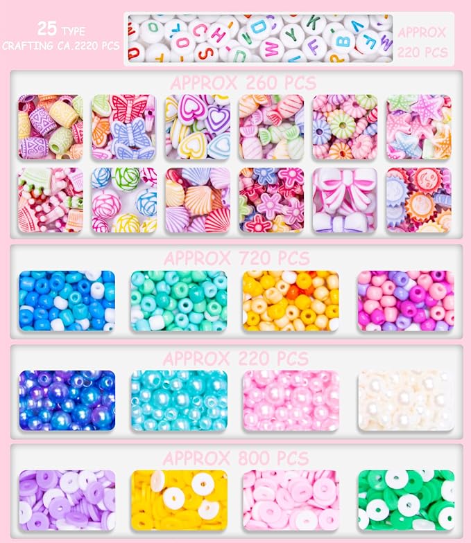 MiuCo Bracelet Making Kit for Kids Girls - Cute Beads for Jewelry Making Kits with Charms - Arts and Crafts for Make Necklaces - Birthday Gifts for Kids Girls Ages 5 6 7 8 9 10