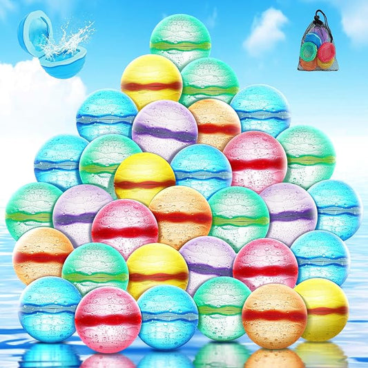 Reusable Water Balloons, Self-Sealing Refillable Magnetic Water Balls, Pool Beach Water Toys for Boys and Girls, Outdoor Summer Toys for Kids Ages 3+ (32 PCS)