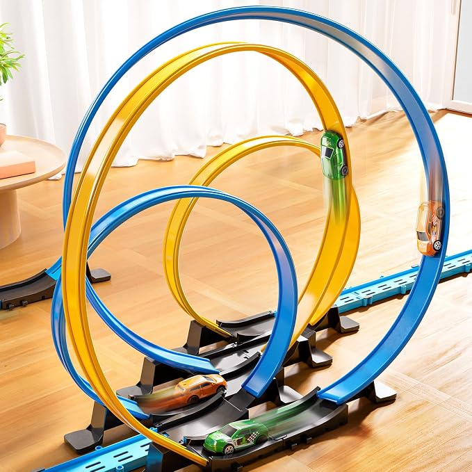 MSKOLER Car Race Track Sets for Kids 3 4 5 6 7 8 9 Years Old - Toy Car Track Set for Boys 3-5 6-8 8-12, Racing Game with 4 Small Cars, Boys Toy, Gifts for Girls 3-8