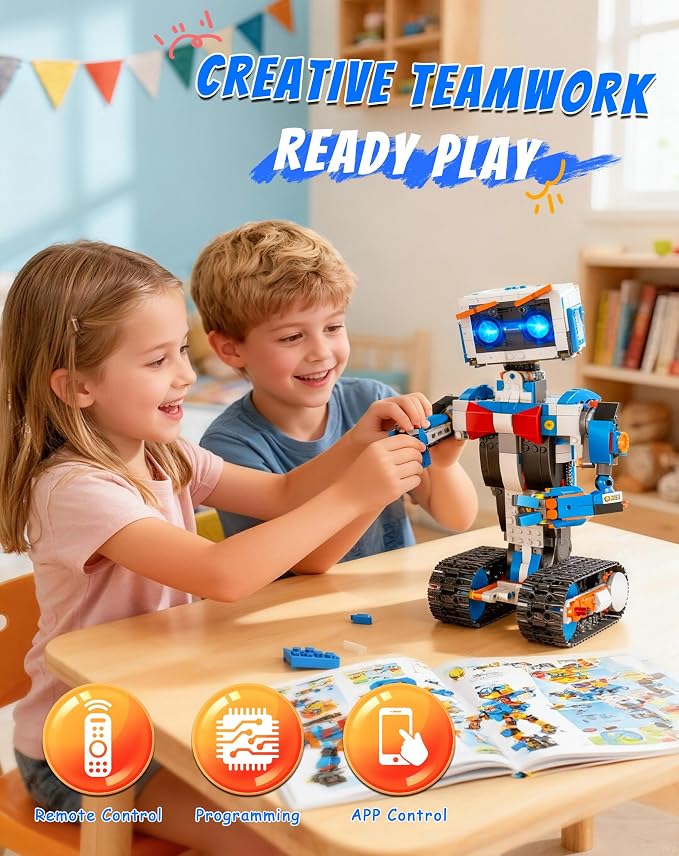 Stove Stoppaz Programmable STEM Building Kit, APP & Remote Control DIY Coding Toy, Rechargeable Educational Construction Set Gift Beginners and Family Robotics for Kids Ages 8-12